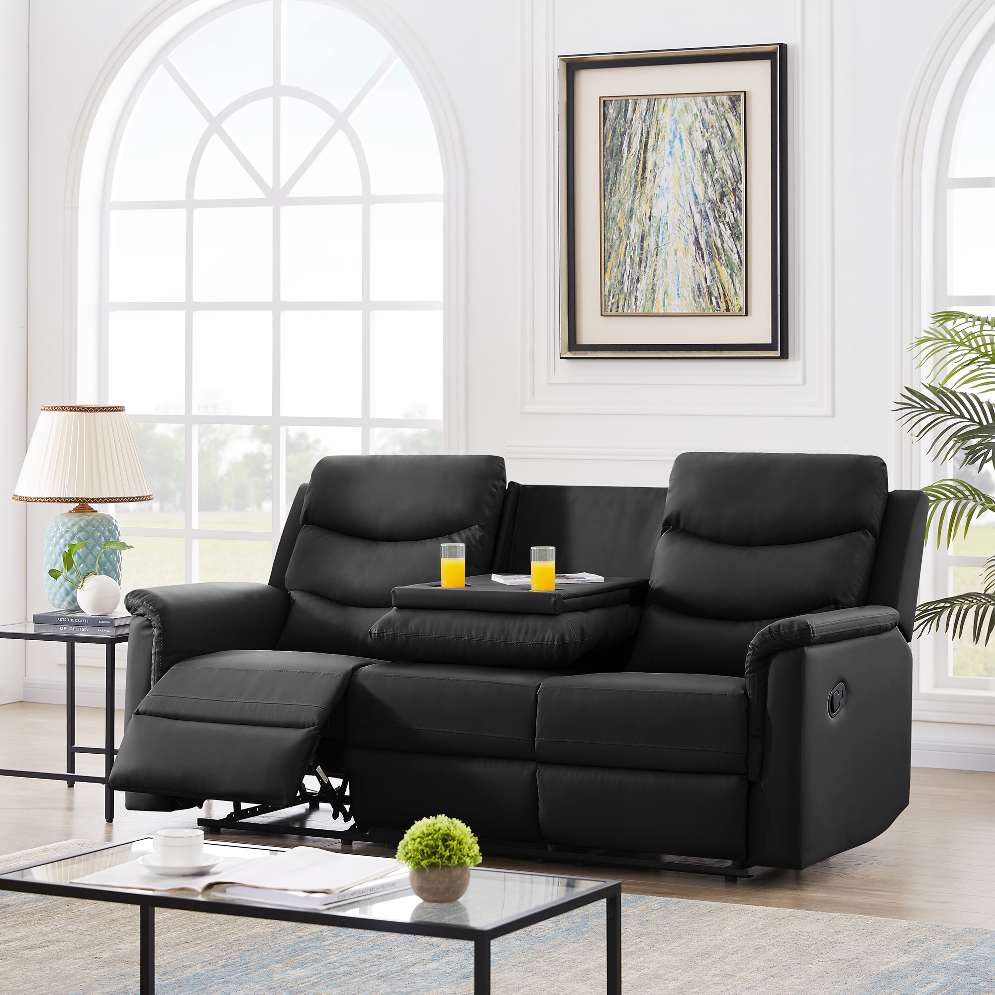 Modstyle Reclining Sofa Couch With Console & Cup Holders, Pu Leather ... intended for Maximizing Your Living Space with Reclining Leather Sofas