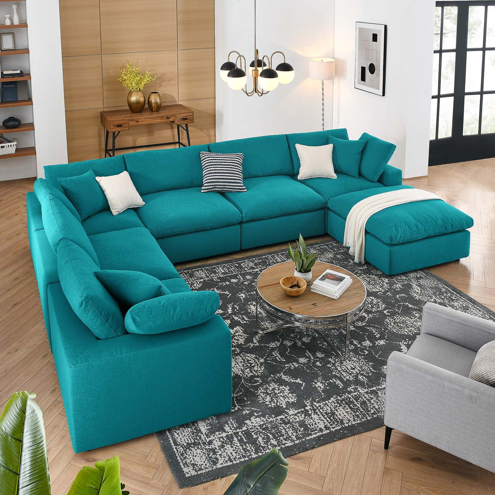 Modway Commix 7-Piece Fabric Down Filled Sectional Sofa Set In Teal ... with regard to Modway Commix 3-Piece Fabric Down Filled Sectional Sofa Set In Teal