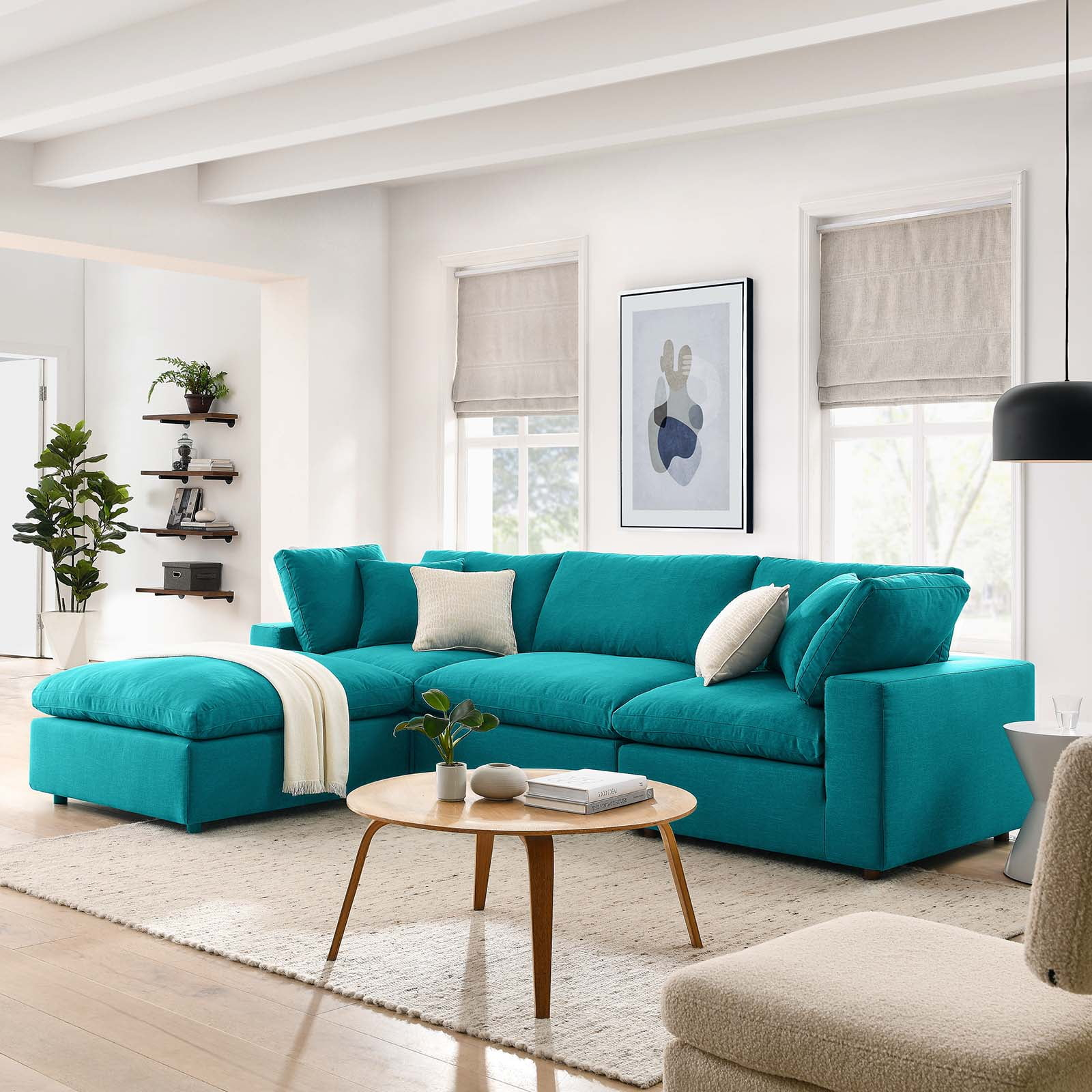 Modway Commix Beautiful 4-Piece Fabric Down Filled Corner Furniture ... throughout Modway Commix 3-Piece Fabric Down Filled Sectional Sofa Set In Teal