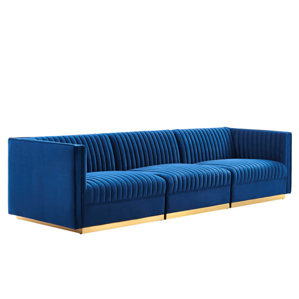 Modway Sanguine Channel Tufted Performance Velvet 3-Seat Modular ... within Triumph Channel Tufted Performance Velvet 3-Seater Sofa, Navy