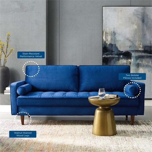 Modway Valour Modern Style Performance Velvet Sofa In Navy Finish | Ebay within How Navy Performance Velvet Sofas Elevate Home Decor Trends