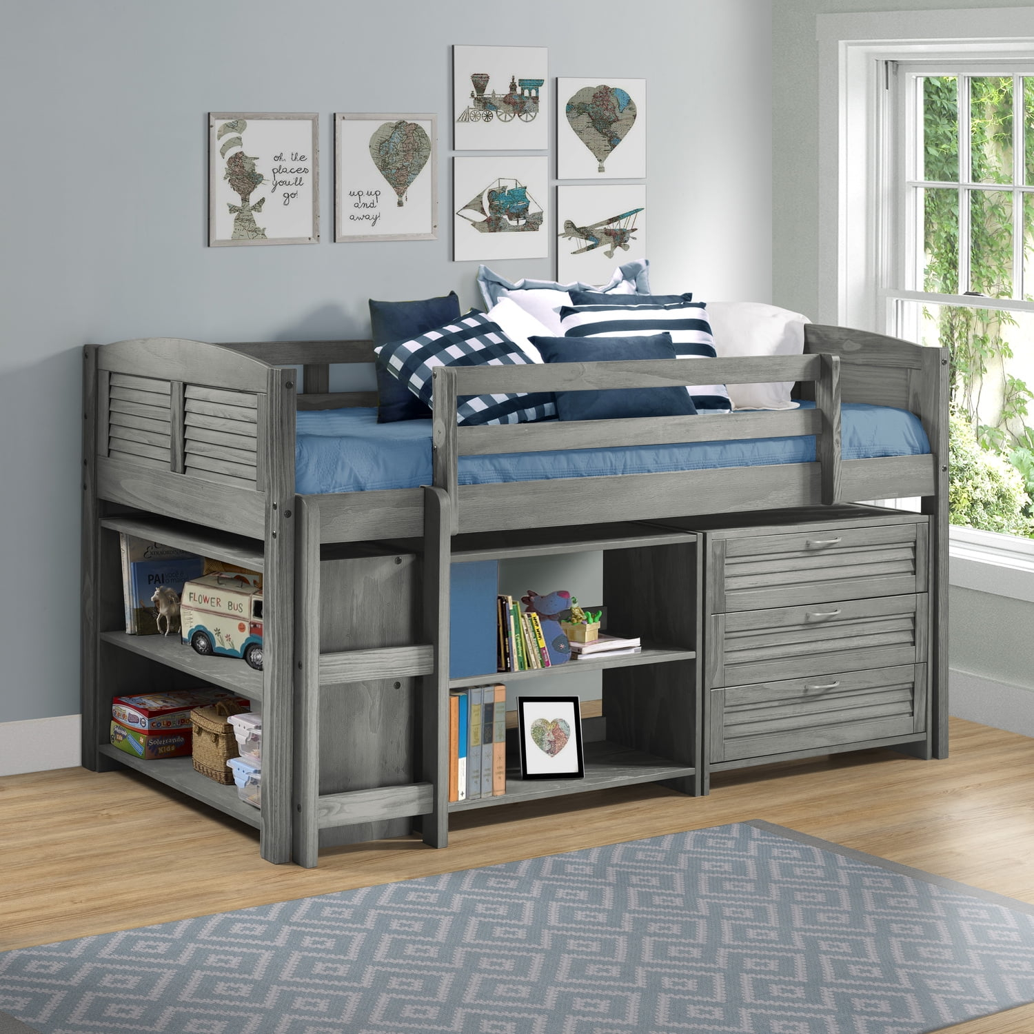 Naomi Home Heather Low Loft Louver Bed-Bundle:bed With 3 Drawer Chest ... throughout Louver Low Loft Antique Grey