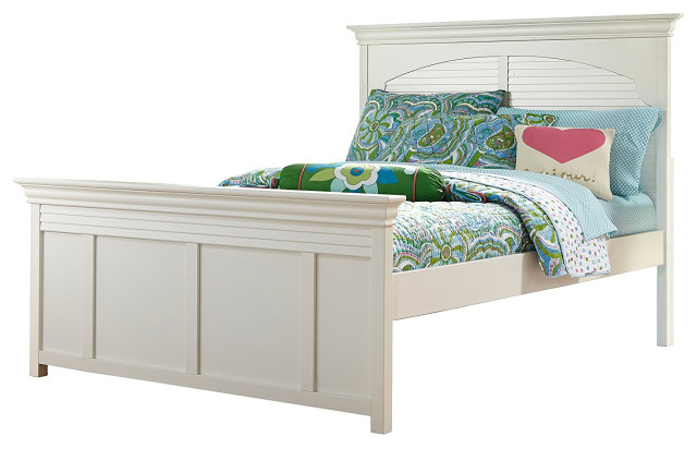Neopolitan White Complete 5/0 Queen Shutter Panel Bed - Beach Style ... intended for Neopolitan White Complete 4/6 Full Shutter Bunk Bed