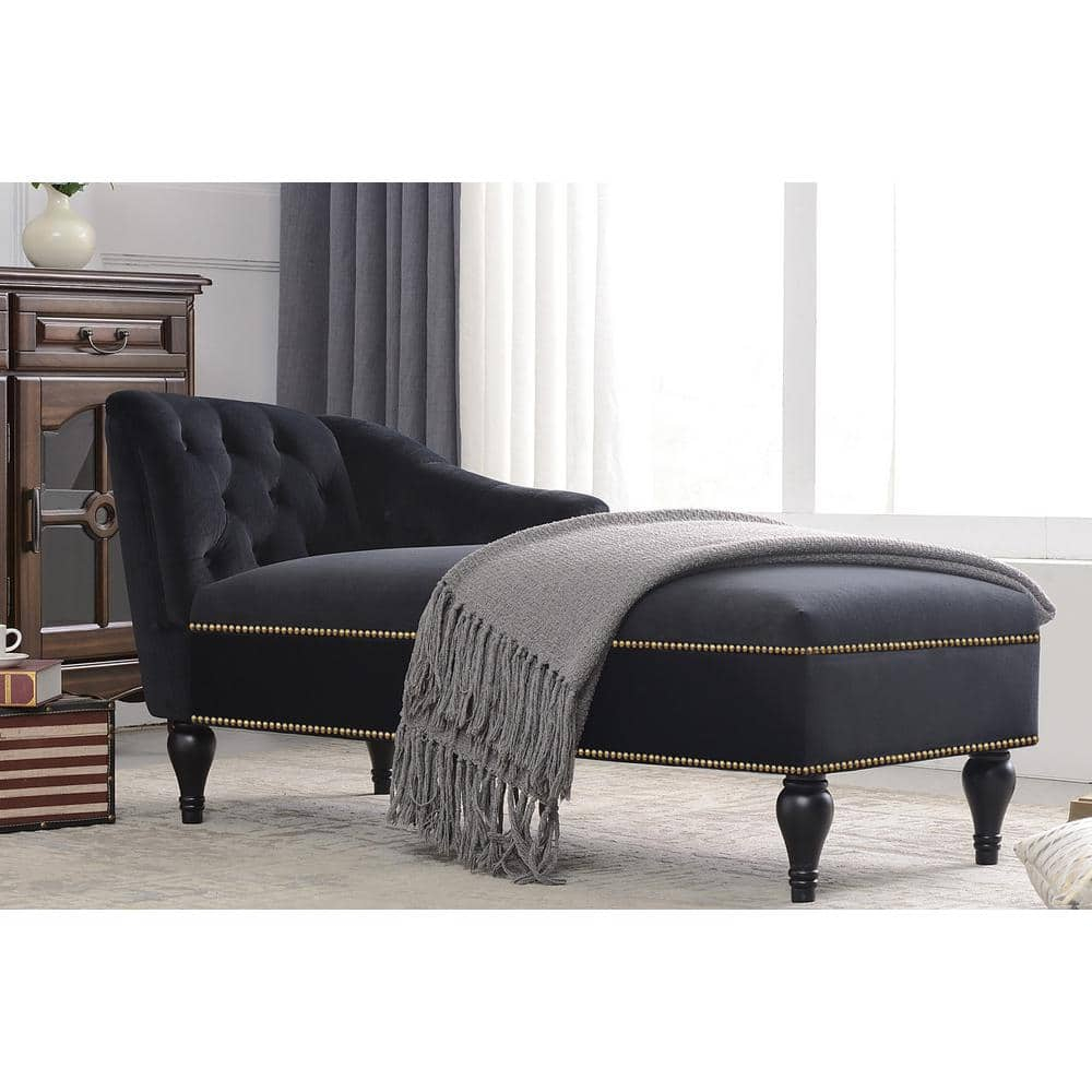 Nestfair Black Velvet Upholstered Chaise Lounge With Nailhead Trim ... throughout Shelly Velvet Upholstered Chaise, Black