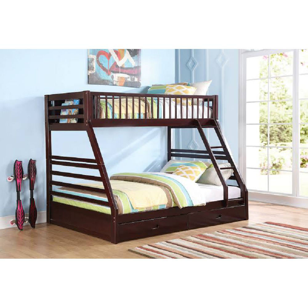 New Acme Jason Twin-Over-Queen Size Bunk Bed Frame With Ladder, And ... with regard to Acme Nissa Transitional Wooden Frame Twin Over Twin Bunk Bed In Espresso
