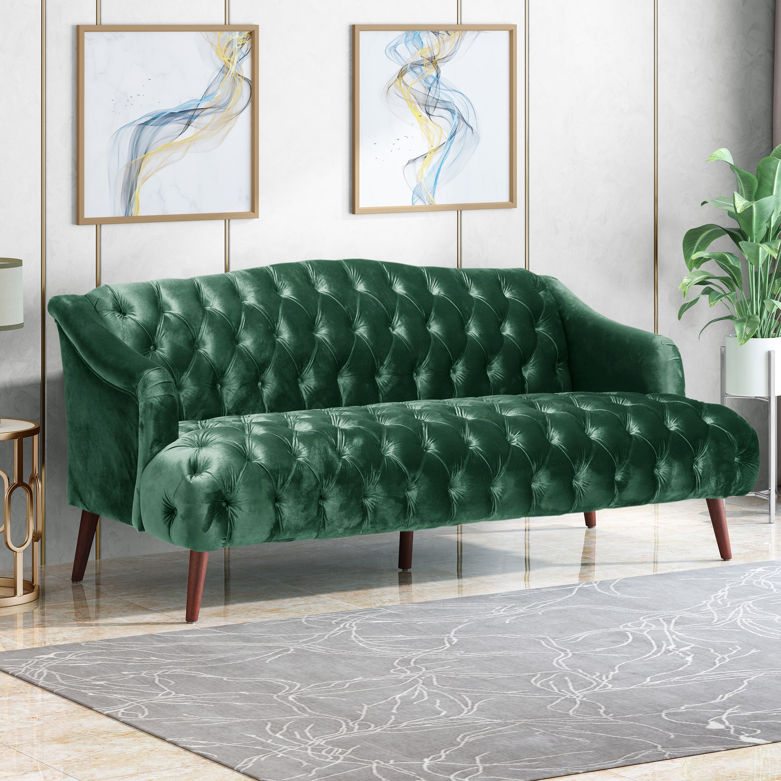 Noble House Kendrie Modern Glam 3 Seater Velvet Tufted Sofa, Emerald ... within The Crosby Velvet Sofa Finding the Perfect Statement Piece