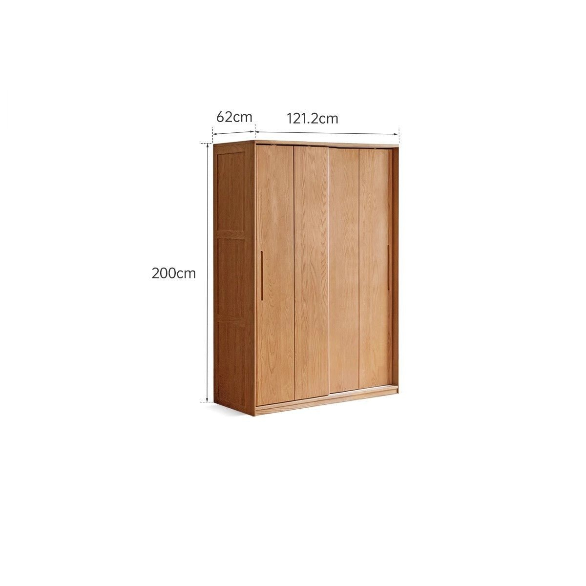 Oak Solid Wood Sliding Door Wardrobe: in Oak Solid Wood Wardrobe Bookcase, Natural Wood Color / Feetless High Wardrobe