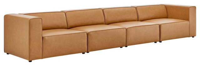 Odette Tan Vegan Leather 4-Piece Sectional Sofa - Contemporary ... throughout Restore Vegan Leather 4-Piece Sofa, Tan