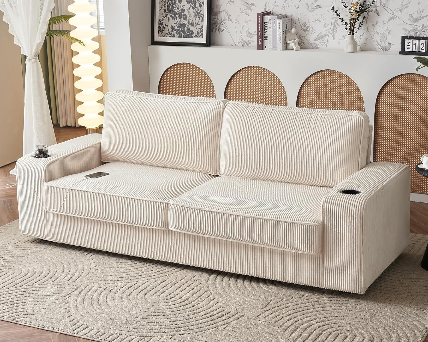 Papajet Sofa, 89 Inch Modern Sofa With Usb Charging Ports & Cup Holders ... inside Sofa With Built-In Usb Charging Port