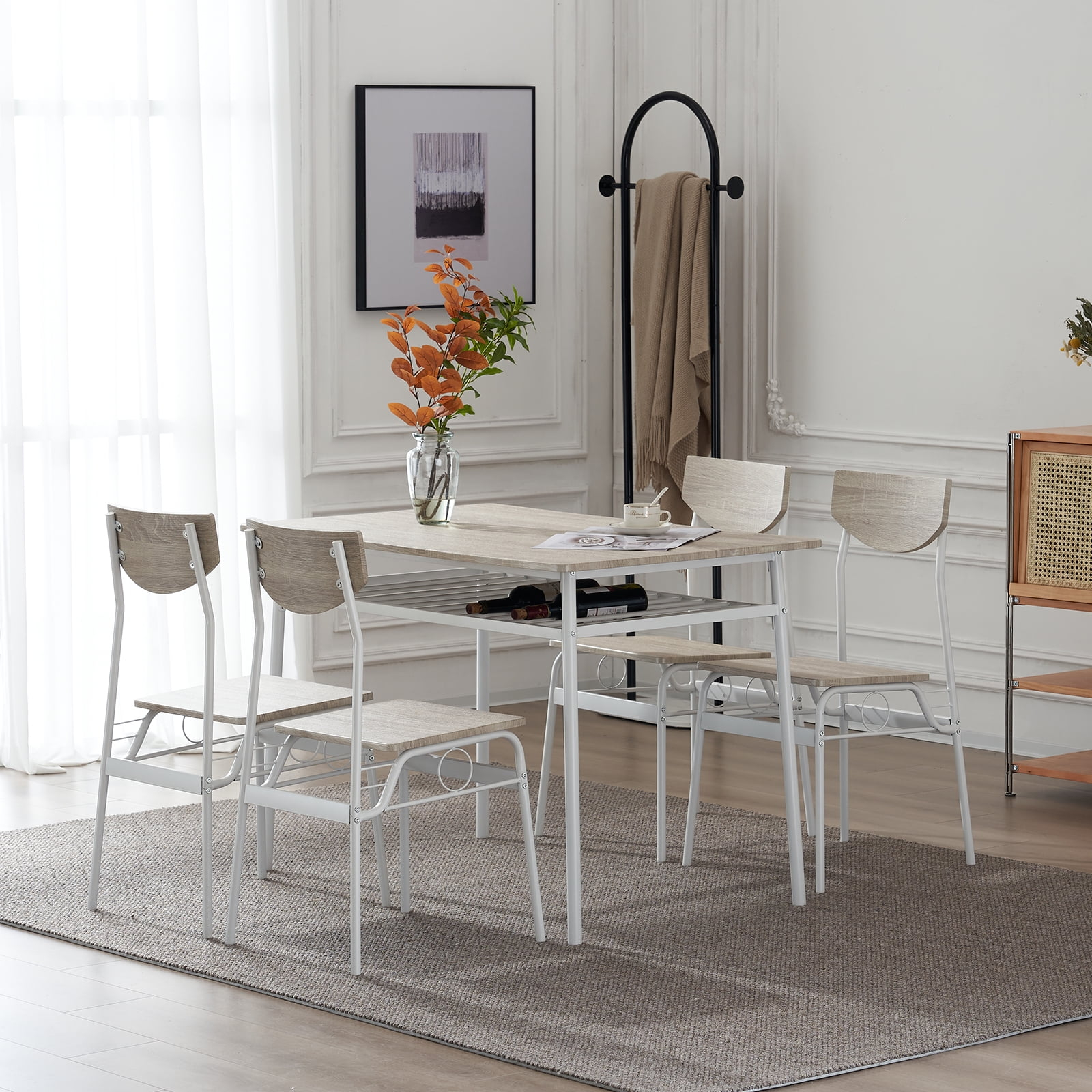 Paproos Dining Table Set For 4, 5 Piece Kitchen Table Set With Wooden Top And Metal Frame, Heavy ... in Hlan5-Cap-C 5-Piece Kitchen Table Set-Dining Table And 4 Dinette Chairs
