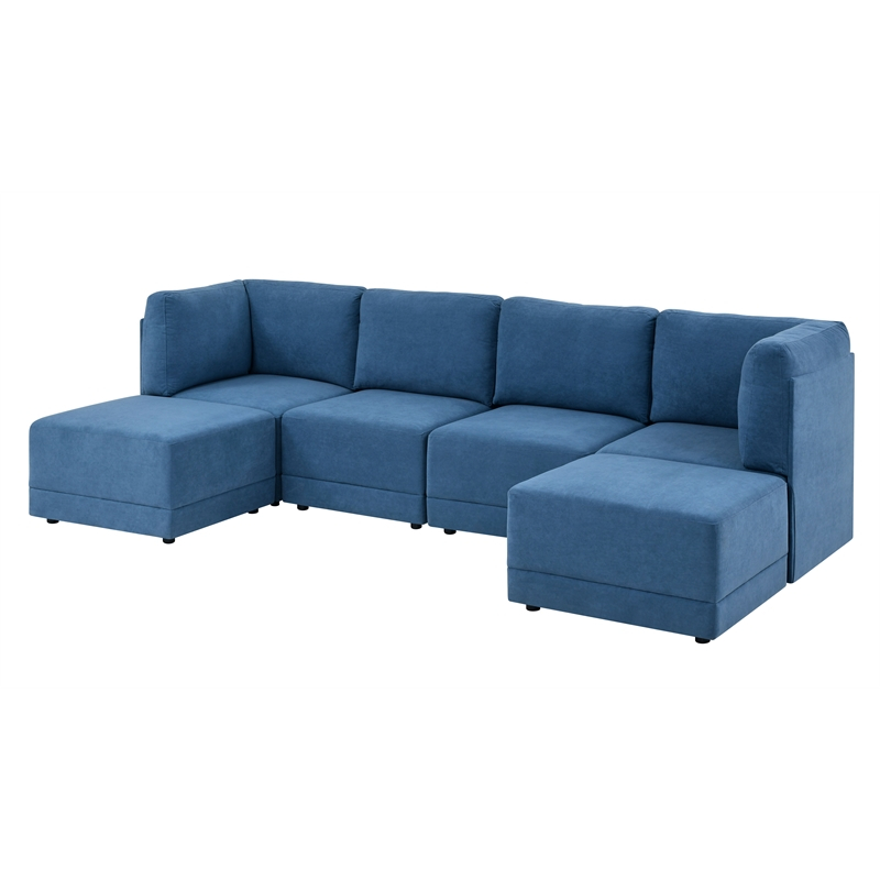Partner Furniture Polyester Fabric 116" Wide Modular Sectional In Blue ... throughout Achieving a Stylish Living Room with the Partner Furniture Sectional