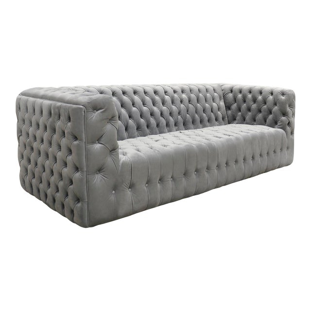 Pasargad Home Vicenza Collection Velvet Tufted Sofa, Silver | Chairish inside Beyond the Seat What Makes a Sofa a True Home Investment
