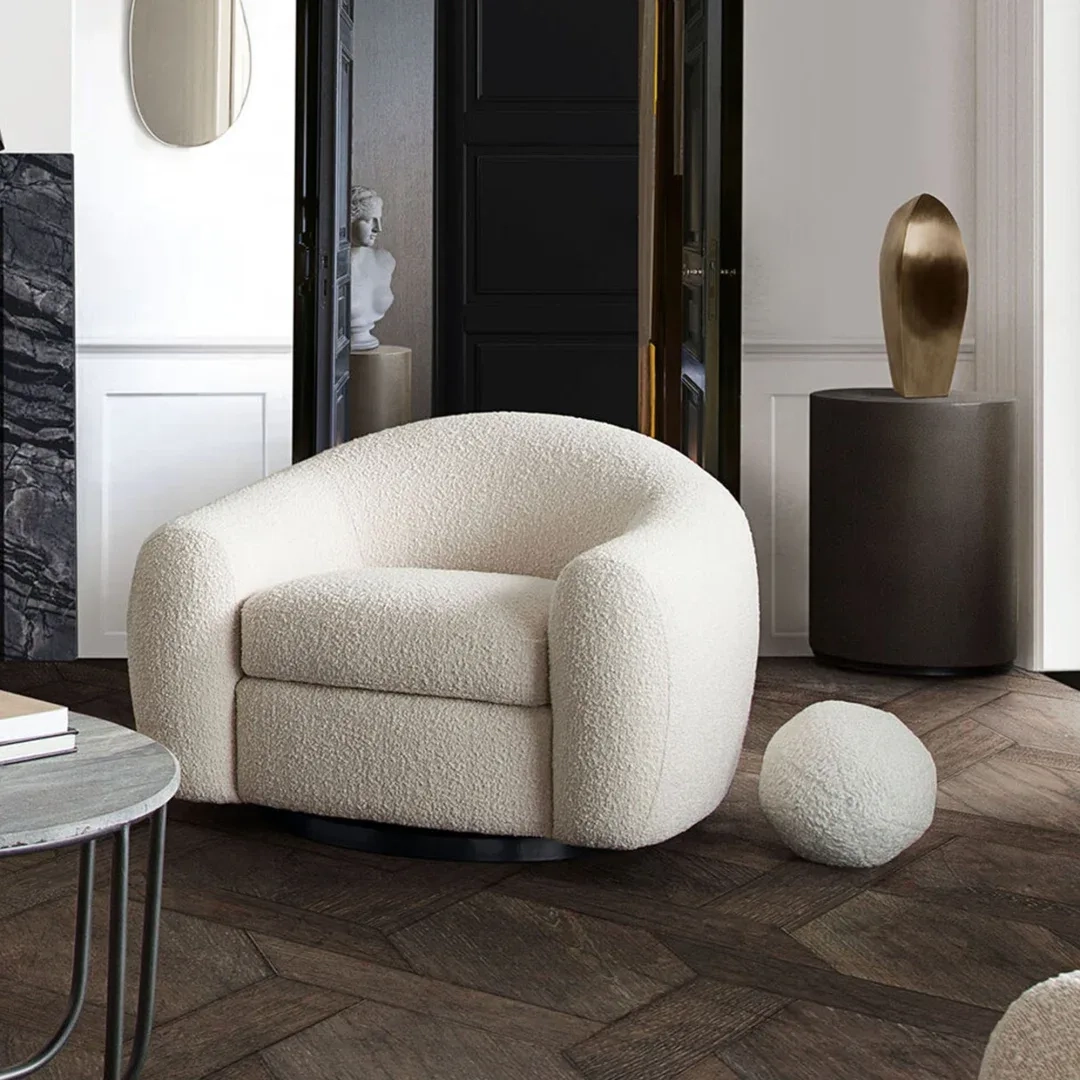 Pascal Swivel Chair In Bone Boucle Textured Fabric W/ Contoured Arms ... pertaining to Pascal Sofa In Bone Boucle Textured Fabric Contoured Arms & Back
