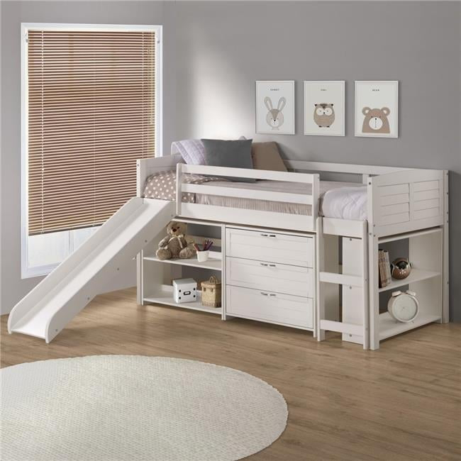Pd-790Aw-C2-785W Twin Size Louver Low Loft In White With Slide, 3 ... with regard to Creating a Cozy Nook with a White Louver Low Loft Chest