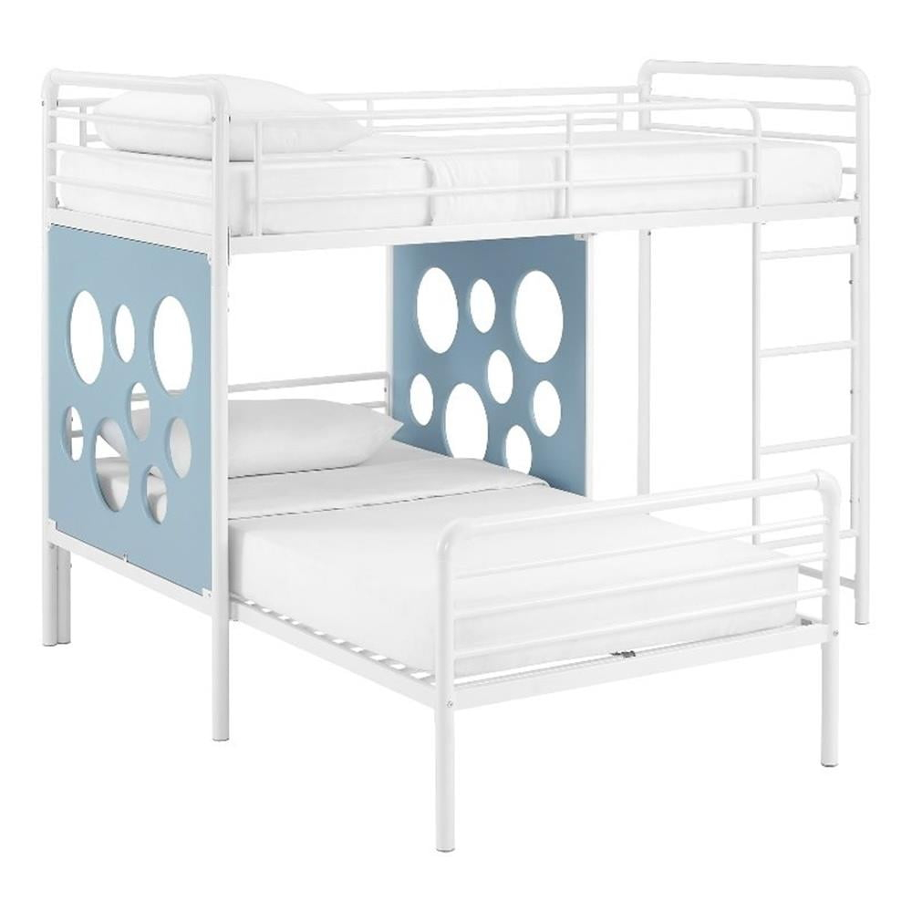 Pemberly Row 60" L-Shape Metal Bunk Bed With Cut Out Panels - White / Light Blue - Walmart.com pertaining to Pemberly Row 60" L-Shape Metal Bunk Bed With Cut Out Panels In White/Cool Gray