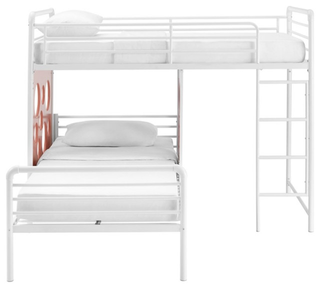 Pemberly Row 60" L-Shape Metal Bunk Bed With Cut Out Panels - White ... throughout Pemberly Row 60" L-Shape Metal Bunk Bed With Cut Out Panels In White/Cool Gray