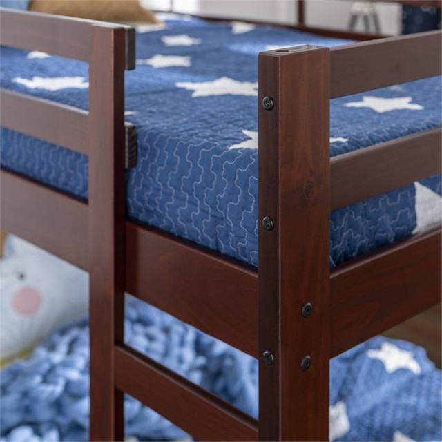 Pemberly Row Low Solid Pine Wood Twin Over Twin Bunk Bed In Espresso ... in Styling Tips for Your Pemberly Row Twin Over Twin Bunk Bed