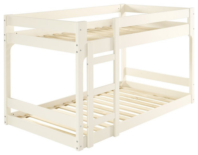 Pemberly Row Solid Wood Jr Twin Over Twin Mod Bunk Bed In White ... inside Pemberly Row Twin Over Twin Simple Solid Wood Bunk Bed - Olive Green