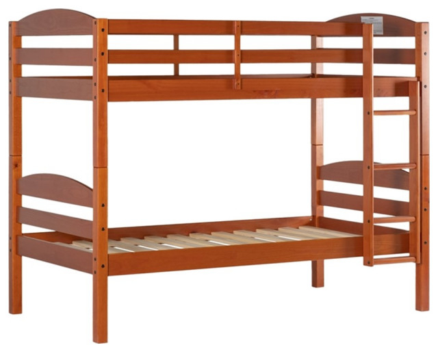 Pemberly Row Transitional Twin-Over-Twin Solid Wood Bunk Bed Frame In ... in Pemberly Row Twin Over Twin Simple Solid Wood Bunk Bed - Olive Green