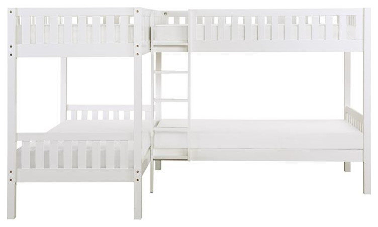 Pemberly Row Transitional Wood Corner Twin Bunk Bed In White ... for Pemberly Row Transitional Wood Twin Over Twin Bunk Bed White