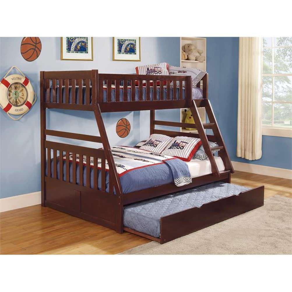 Pemberly Row Transitional Wood Twin Over Full Bunk Bed With Trundle In ... within The Enduring Appeal of Classic White Bunk Beds