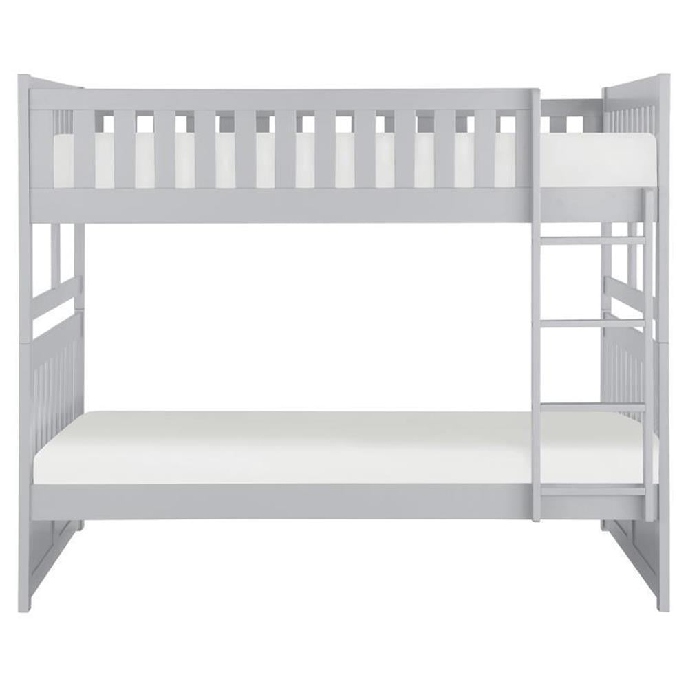 Pemberly Row Transitional Wood Twin Over Twin Bunk Bed In Gray ... regarding Pemberly Row Transitional Wood Twin Over Twin Bunk Bed White