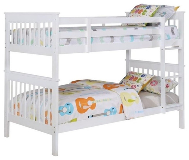 Pemberly Row Transitional Wood Twin Over Twin Bunk Bed White ... with regard to The Enduring Appeal of Classic White Bunk Beds