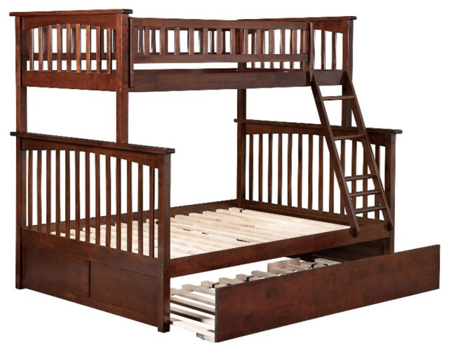 Pemberly Row Twin Over Full Solid Wood Bunk Bed With Trundle In Walnut ... within Styling Tips for Your Pemberly Row Twin Over Twin Bunk Bed