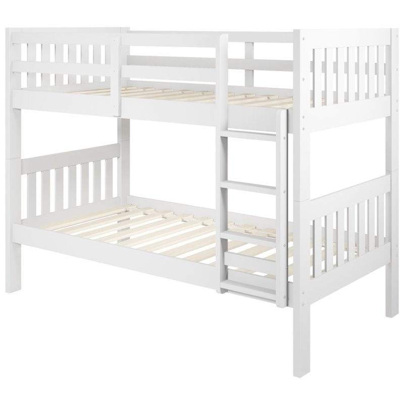 Pemberly Row Twin Over Twin Solid Wood Mission Bunk Bed In White ... inside Pemberly Row Twin Over Twin Simple Solid Wood Bunk Bed - Olive Green