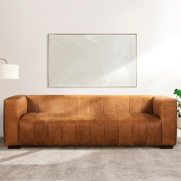 Poly And Bark Canale 86 In. Square Arm 3-Seater Sofa In Cognac Tan Hd ... throughout Styling Your Space with the Poly and Bark Canale Sofa Cognac Tan 86