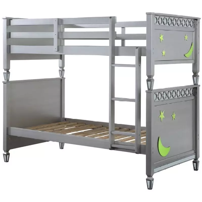 Powell Twin/Twin Bunk Bed With Guardrail & Ladder, Silver Finish - Vigshome inside Maximizing Your Space The Powell Silver Twin Bunk Bed