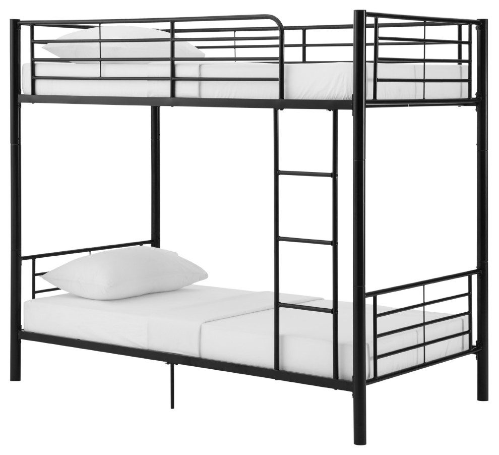 Premium Metal Twin Over Twin Bunk Bed - Black - Transitional - Bunk ... throughout Maintaining Longevity of Black Metal Twin Bunk Beds Through Proper Care