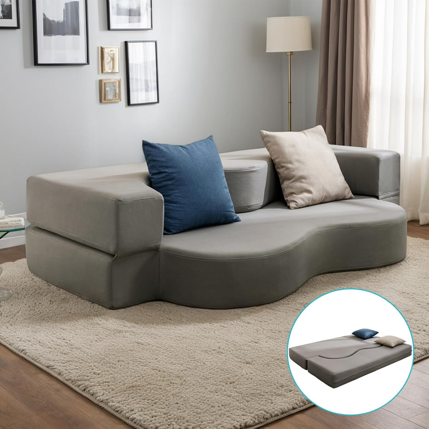 Queen Size Floor Sofa Bed Convertible Foldable Futon Sofa Bed Memory ... for Convertible Sofa Bed With Memory Foam Mattress