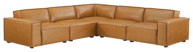 Restore 5-Piece Vegan Leather Sectional Sofa, Tan - Contemporary ... intended for Restore Vegan Leather 4-Piece Sofa, Tan