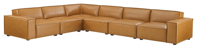 Restore 6-Piece Vegan Leather Sectional Sofa, Tan - Contemporary ... intended for Restore Vegan Leather 4-Piece Sofa, Tan