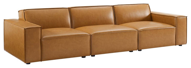 Restore Vegan Leather 3-Piece Sofa, Tan - Contemporary - Sofas - By ... inside Restore Vegan Leather 4-Piece Sofa, Tan