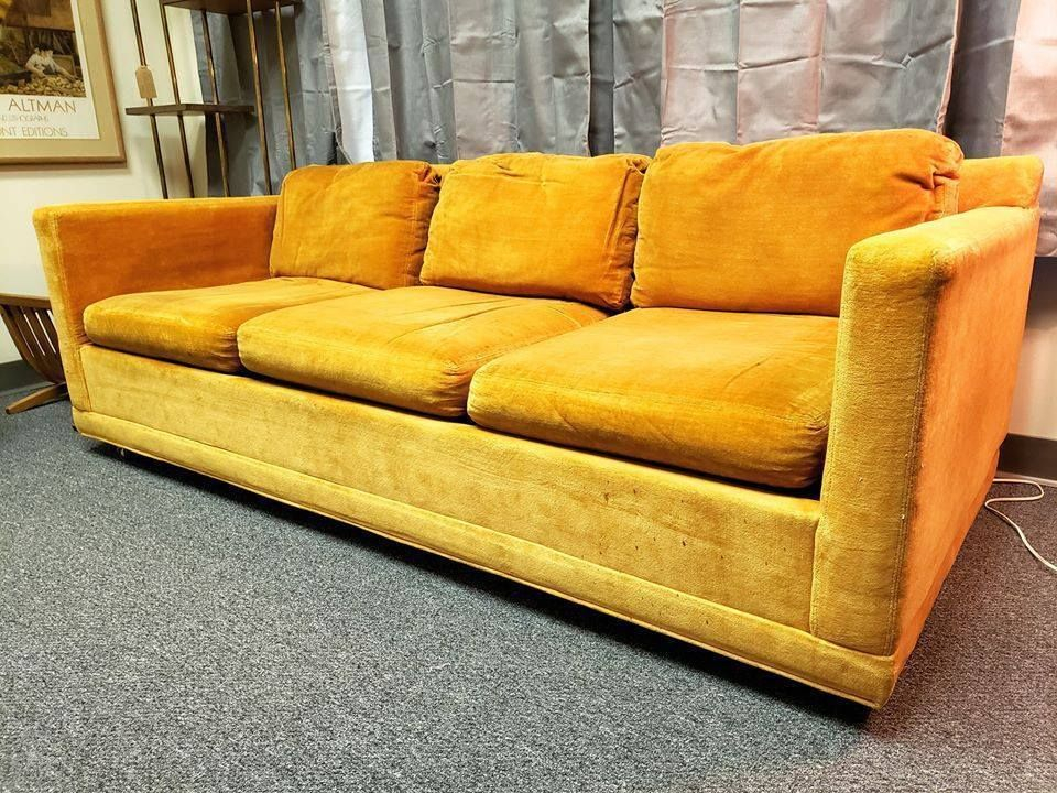 Retro Mid-Century Vintage Orange Velvet Couch Sofa By Selig Monroe ... for The Art of Incorporating Retro Velvet Upholstery into Modern Homes