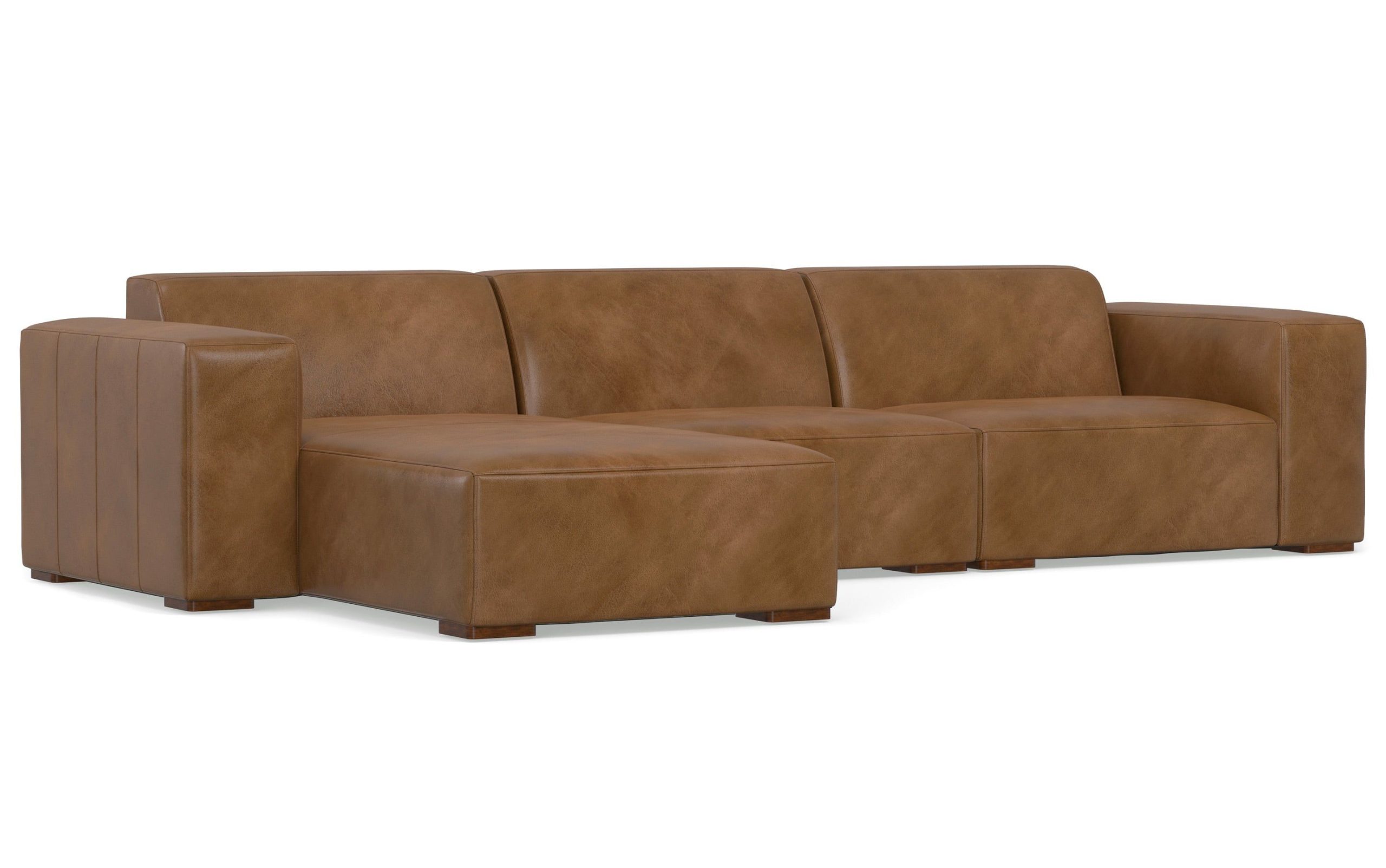 Rex 2 Seater Sofa And Left Chaise In Genuine Leather - Caramel Brown ... intended for Rex 3-Seater Modular Sofa In Genuine Leather