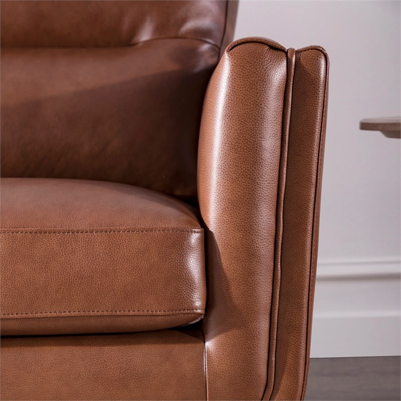 Rex Mid-Century Leather Sofa In Cobblestone Brown | Homesquare pertaining to Rex Mid-Century Leather Sofa In Cobblestone Brown
