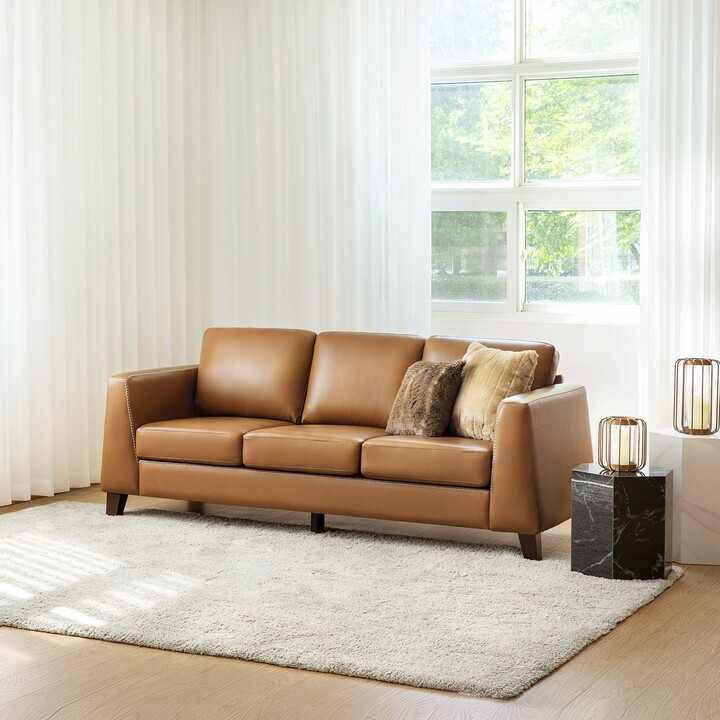 Rita 81.5" Genuine Leather Tuxedo Arm Sofa Couch With Solid Wood Legs ... throughout 81.5"W Genuine Leather Tuxedo Arm Sofa Couch, Black