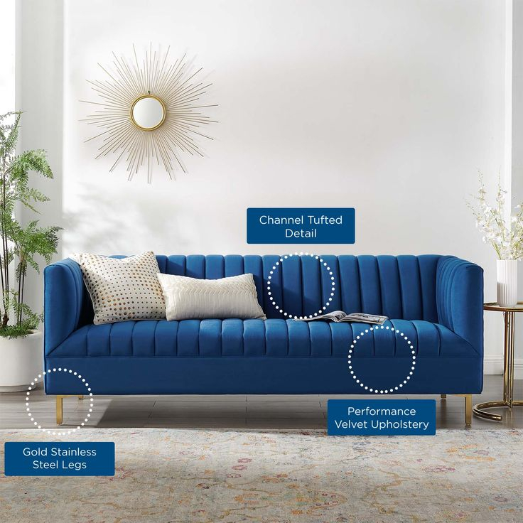 Shift Channel Tufted Performance Velvet Sofa In Navy | Velvet Living Room, Upholstery, Velvet Sofa within Shift Channel Tufted Performance Velvet Sofa, Navy