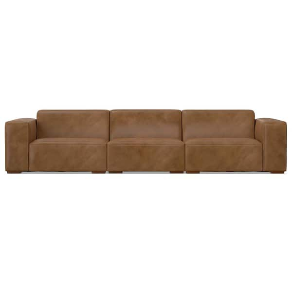 Simpli Home Rex 122 In. Straight Arm Genuine Leather L-Shaped 3-Seater ... for Rex 3-Seater Modular Sofa In Genuine Leather