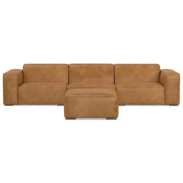 Simpli Home Rex 122 Inch Straight Arm Genuine Leather Rectangle 3 ... intended for Caring for Your Investment Genuine Leather Maintenance for the Rex Sofa Set