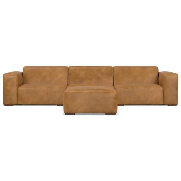 Simpli Home Rex 3-Seater Modular Sofa And Ottoman Set In Genuine ... in The Genuine Leather Rex 3-Seater Sofa Understanding Its Unique Comfort and Durability