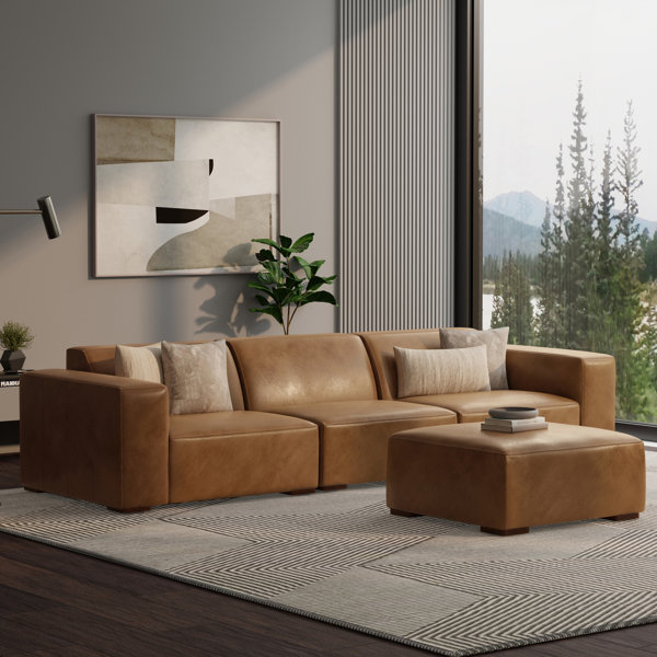 Simpli Home Rex Modular Sofa And Ottoman Set 122-Inch-Wide 3-Seater ... for Caring for Your Investment Genuine Leather Maintenance for the Rex Sofa Set