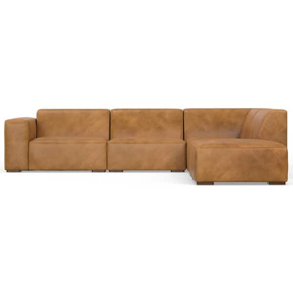 Simpli Home Rex Right Corner Sectional Modular Sofa With Ottoman In ... with Rex 3-Seater Modular Sofa And Ottoman Set In Genuine Leather
