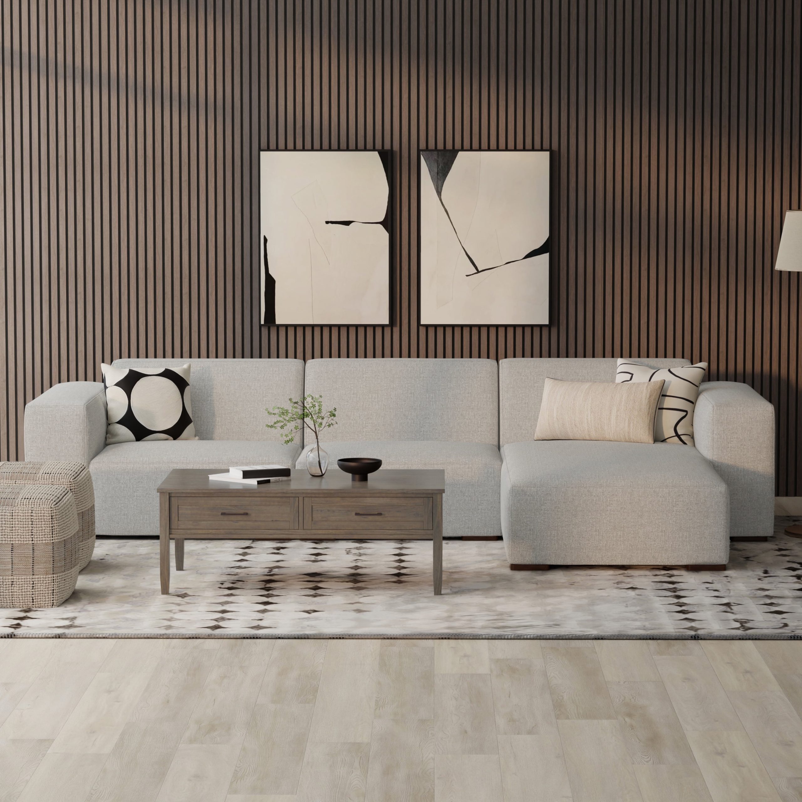 Simpli Home Rex Right-Facing Modular Sectional Sofa In Tightly Woven ... within Rex Right Corner Sectional Modular Sofa With Ottoman In Tightly Woven