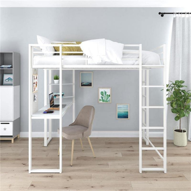 Sleek Full Size Metal Loft Bed With Built-In Desk, Safety Guardrails ... within The Integrated Desk A Smart Solution for Small Spaces in Black Loft Beds