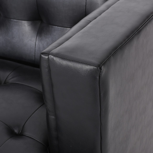 Stefan Mid Century Faux Leather Tufted 3 Seater Sofa - Transitional ... inside Marengo Contemporary Tufted 3 Seater Sofa, Midnight + Espresso, Faux Leather