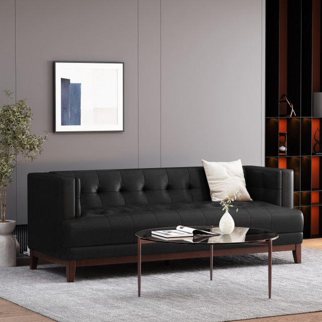 Stefan Mid Century Faux Leather Tufted 3 Seater Sofa - Transitional ... within The Art of Seating How the Marengo Sofa Elevates Your Living Space
